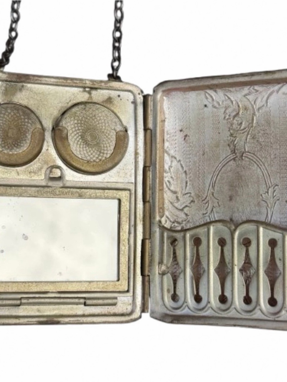 Antique Standard Mail Order Co NY Dance Purse Compact German Silver Art Deco - Picture 3 of 9